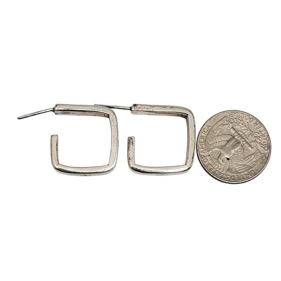 Vintage Mexican Sterling Silver Earrings Taxco 925 Hoops Modernist Brass Rivet - Picture 6 of 12